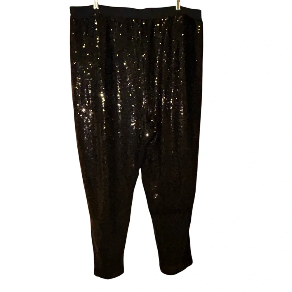 Eloquii Elements Womens Black Sequin Pants Sz 20 High Rise Party Evening Tapered